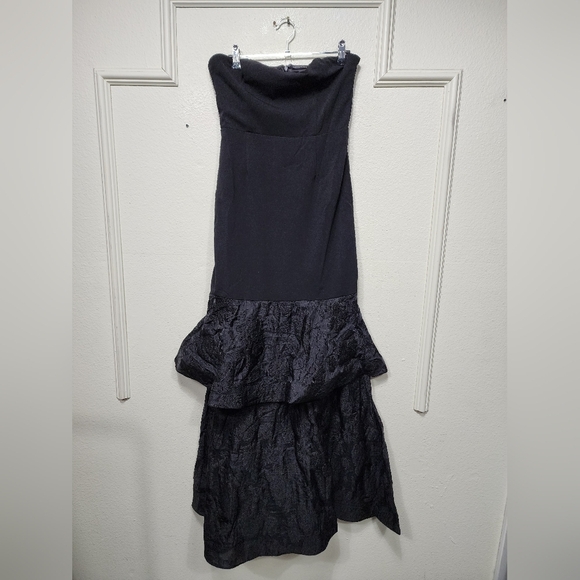 Lulus Immense Drama Black Strapless Tiered Jacquard Maxi Dress M Wedding Prom - Picture 5 of 9